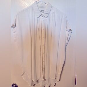 Madewell silk short sleeve collared blouse cream size xs